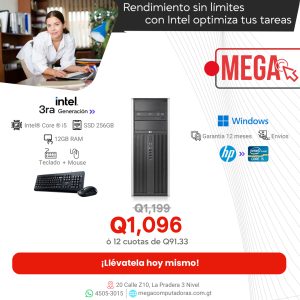 HP Compaq Elite 8300 CMT, Core i5 3ra Generación, 12GB RAM, 256SSD