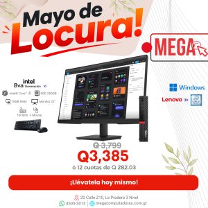 Lenovo ThinkCentre M920q Mini i5 8ª Gen 16GB RAM, 256GB SSD, Monitor 22 Pulgadas, Mouse y Teclado