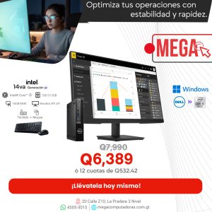 Dell OptiPlex 7020 Micro i5 14ª Gen, 16GB RAM DDR5, 512GB SSD, Monitor IPS 24 Pulgadas, Mouse Teclado, WiFi, PC- Mini Empresarial