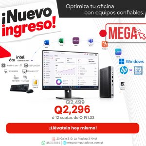 HP EliteDesk 400 G3 Mini i5 6ª Generación 8GB RAM, 250GB SSD, Monitor 22 Pulgadas, Mouse Teclado, WiFi