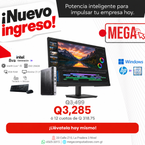 Computadora HP ProDesk 600 G4 Mini Core i5 8ª Gen, 8GB RAM, SSD 256GB, Monitor 21.5", Teclado, Mouse y WiFi