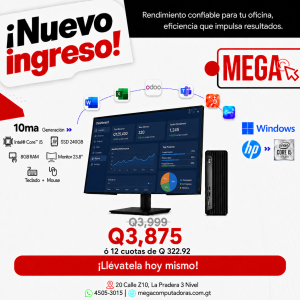 Computadora HP ProDesk 400 G7 SFF Core i5 10ª Gen, 8GB RAM, SSD 240GB, Monitor 23.8″ IPS, Teclado, Mouse y WiFi
